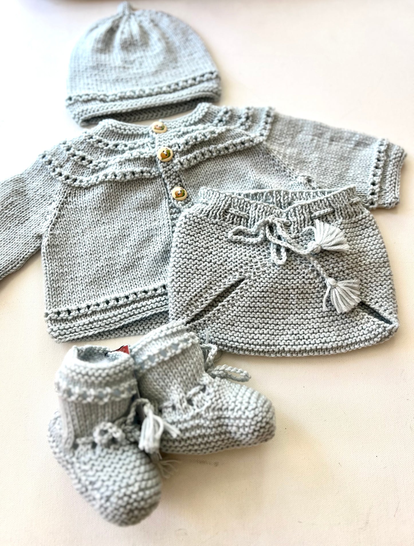 Handmade Blue Knit Hat + Booties