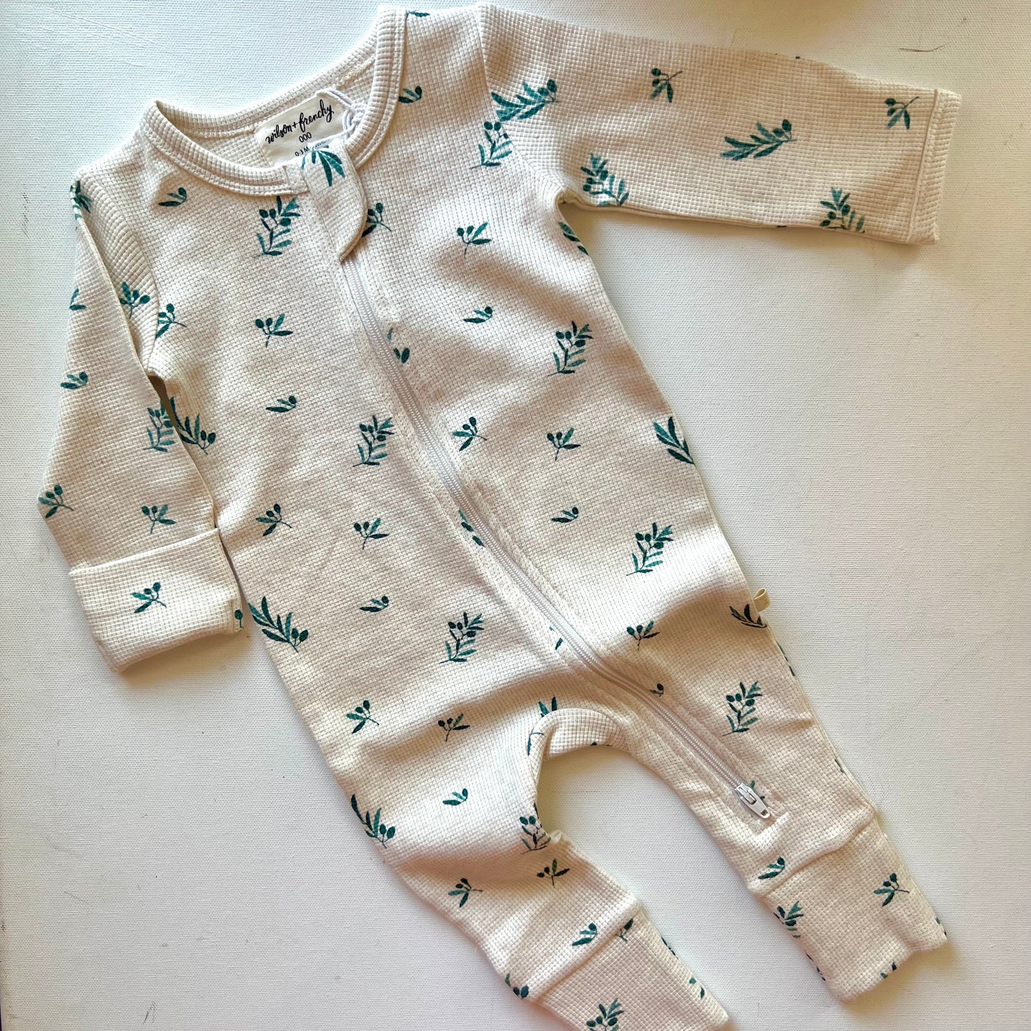 Little Olive Waffle Zipsuit