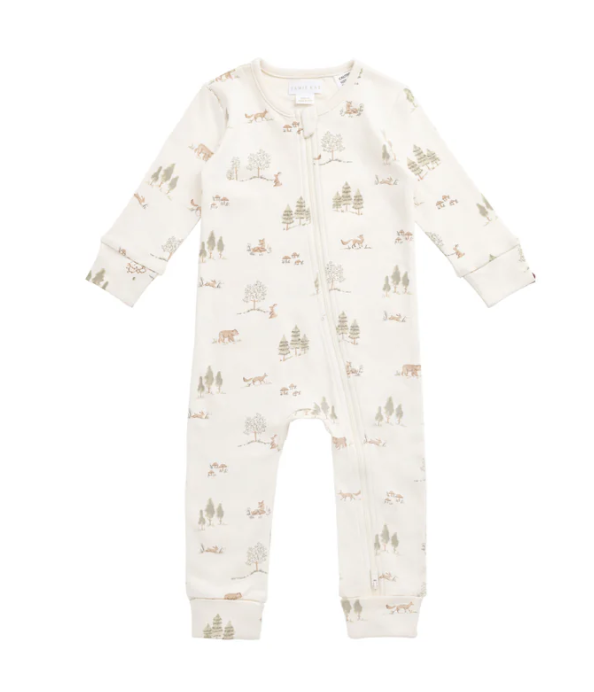 Organic Cotton Zipper One-piece | Pine Forest Friends