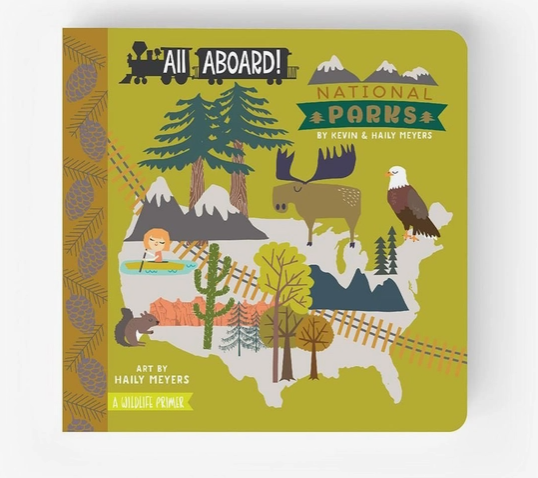 Kids clothing. Book. Wildlife primer. All aboard. National parks.