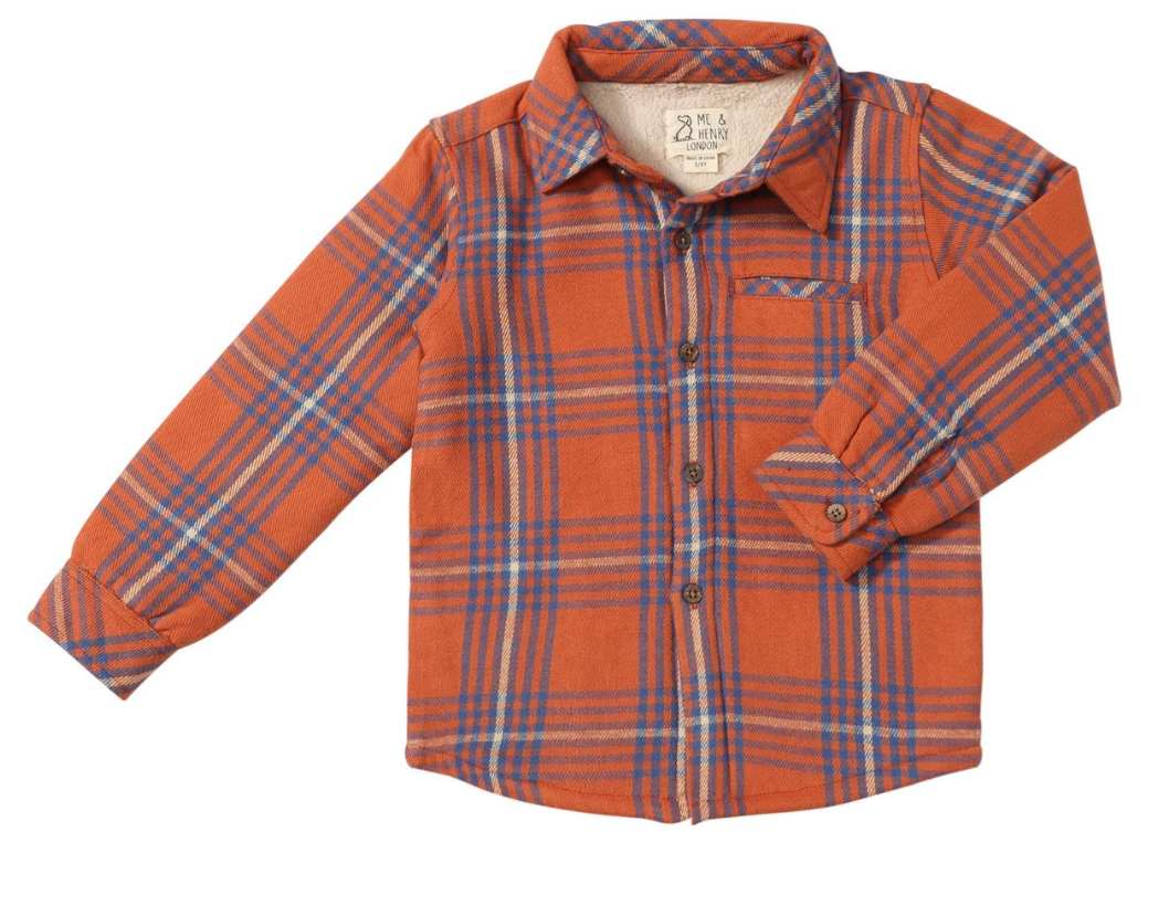 Sherpa Lined Button Up | Orange/Blue Plaid