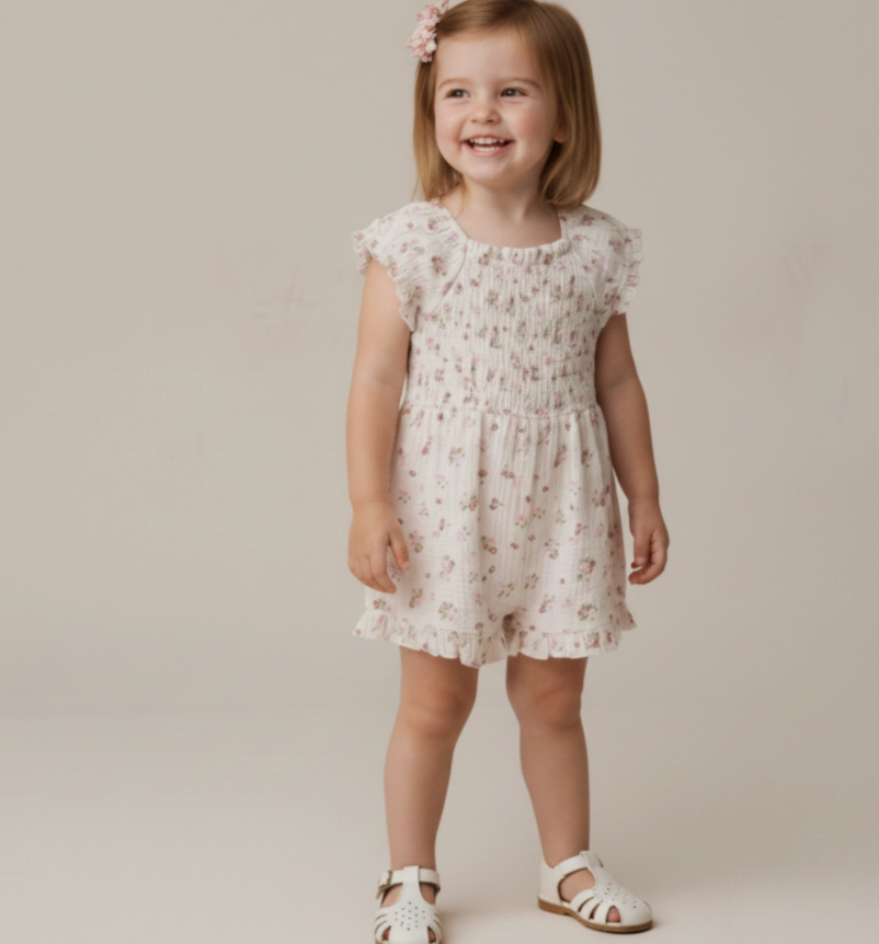 Organic Smocked Jumpsuit | Blush Floral