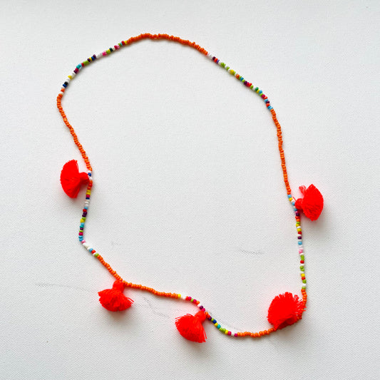 Beaded Tassel Necklace / Orange