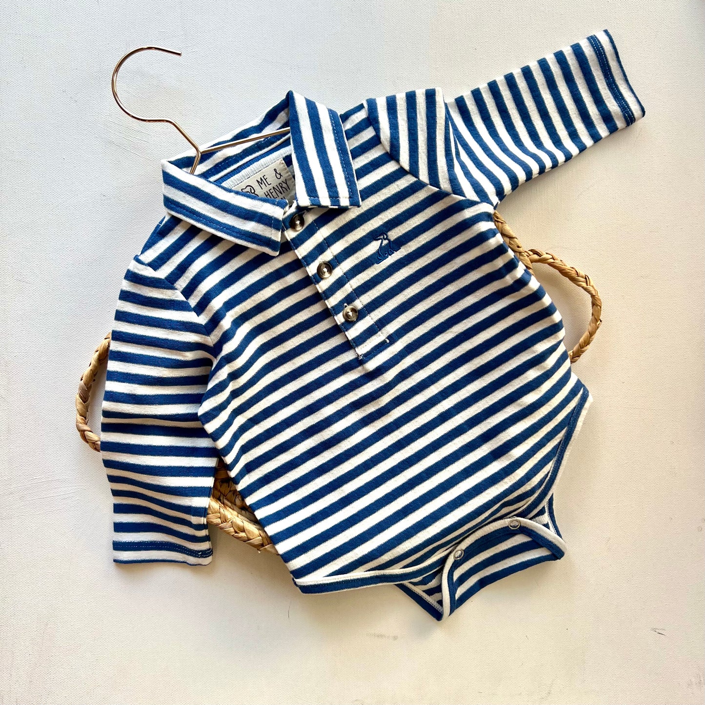 Polo Onesie | Blue & White Stripe