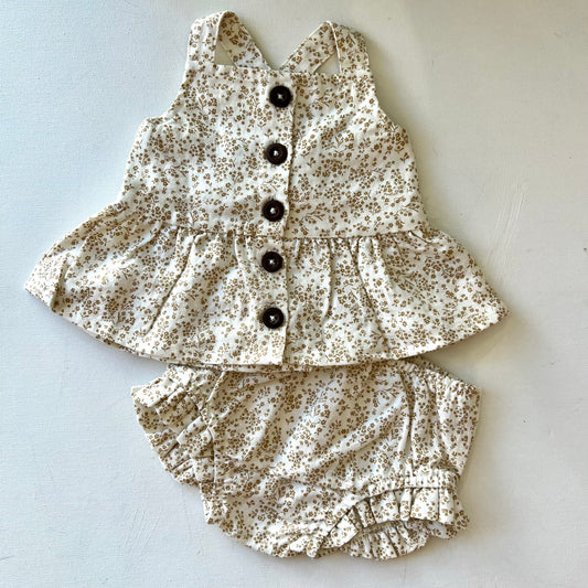 Floral Linen Ruffle Tank Set | 0-3M