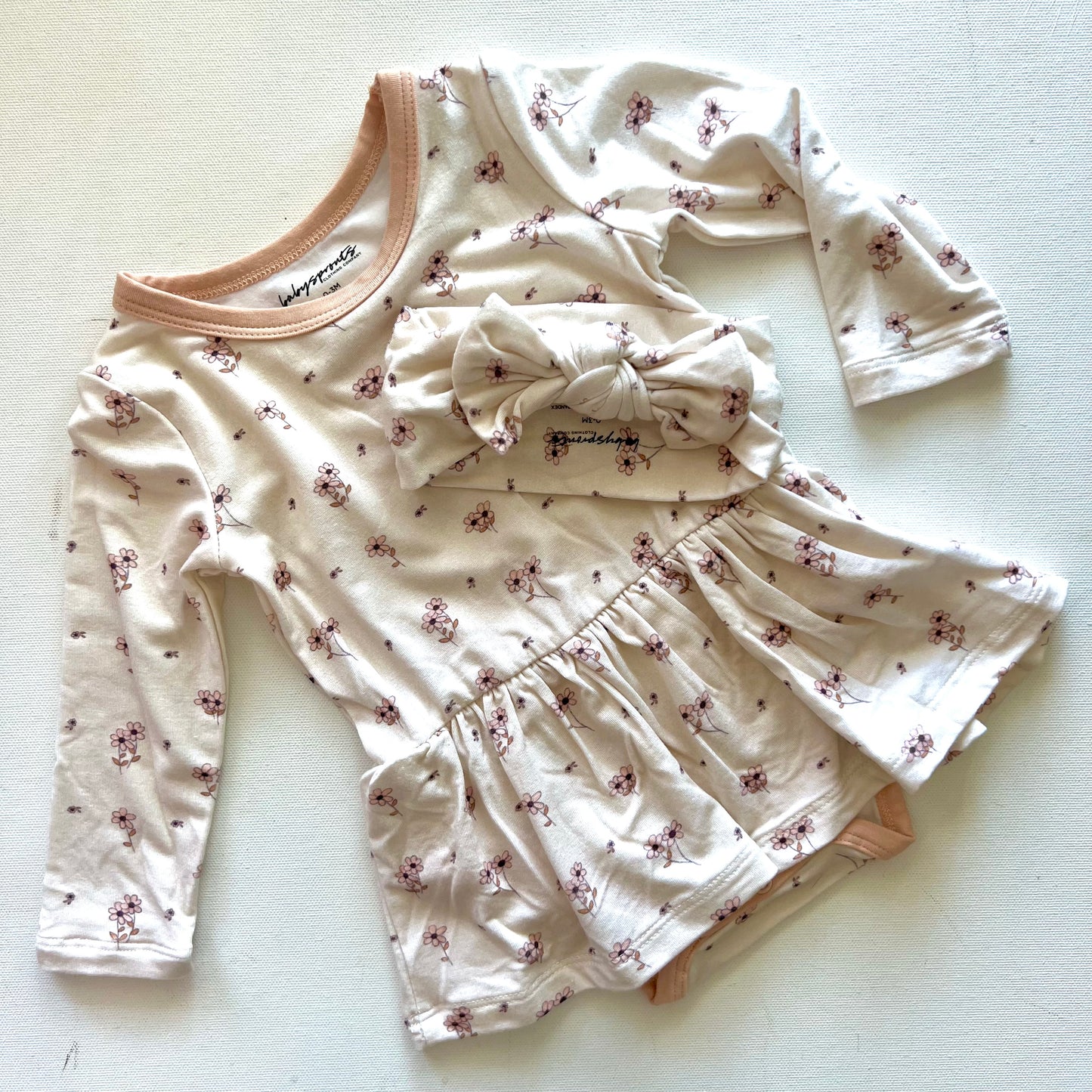 Ruffle Bodysuit Dress Set | Mini Floral Cream