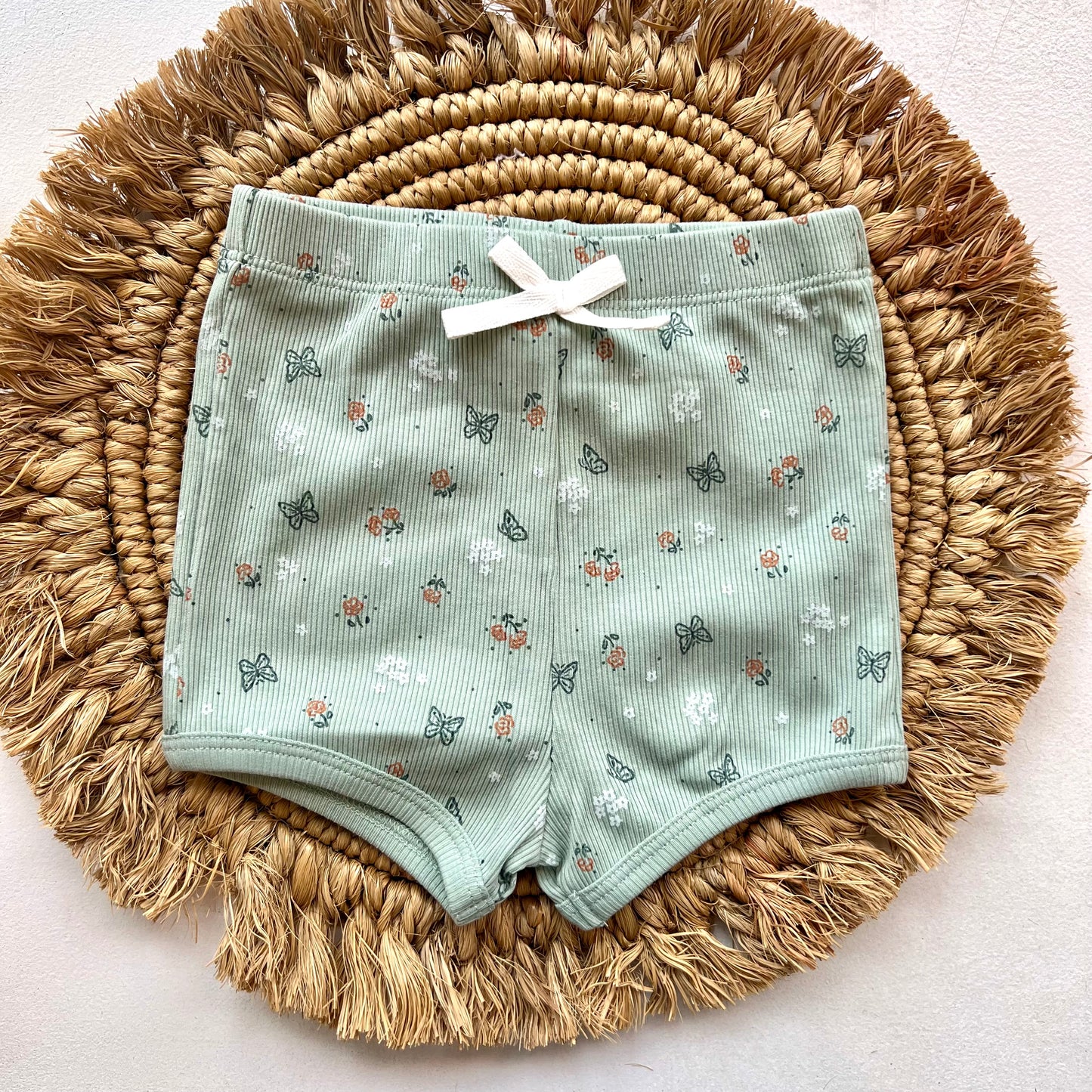 Ribbed Shorts | Jade Flowers & Butterflies