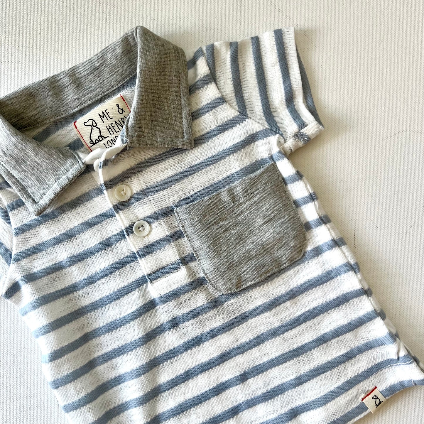 Boys Polo | Grey & White Stripe