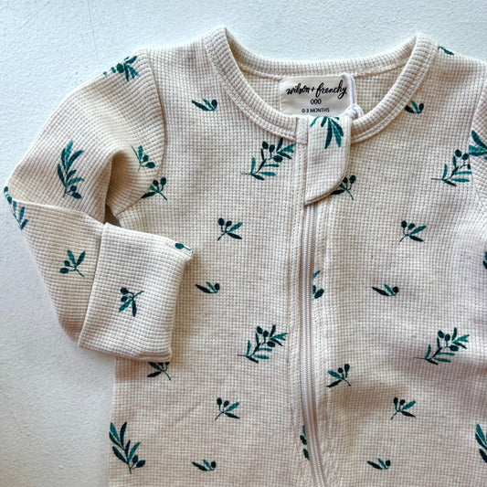 Little Olive Waffle Zipsuit