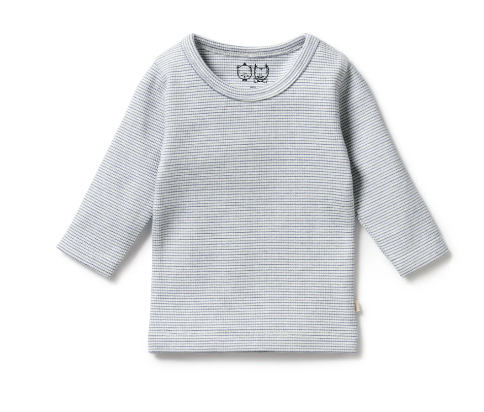 Organic Stripe Rib LS Top | Rain Drop