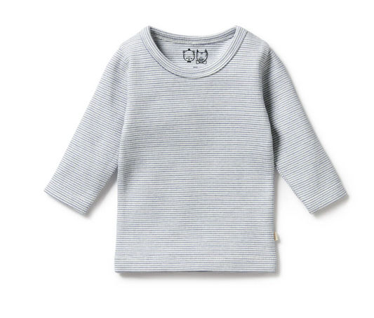 Organic Stripe Rib LS Top | Rain Drop