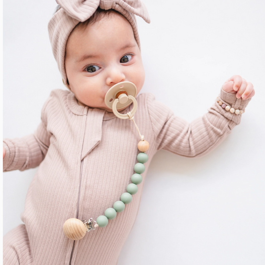 Pacifier Clip | Silicone + Beech Wood | Color Options