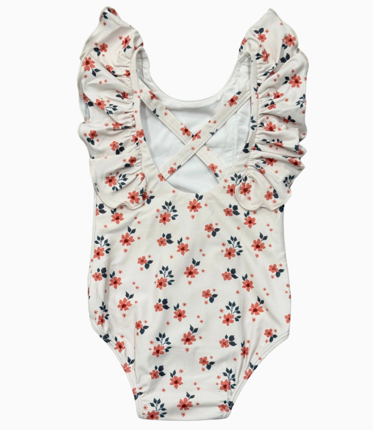 Ruffle Sleeve Cross-Back Swimsuit