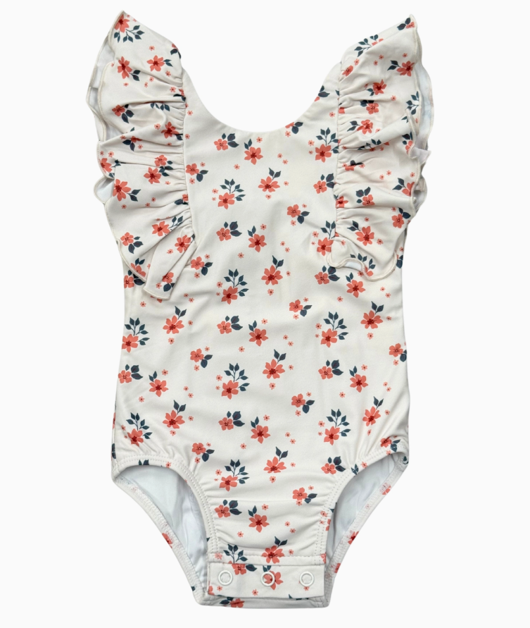 Ruffle Sleeve Cross-Back Swimsuit
