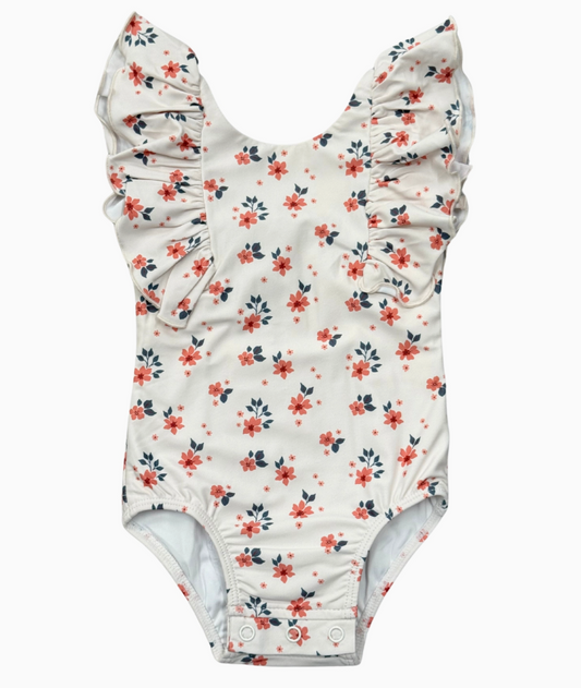Ruffle Sleeve Cross-Back Swimsuit