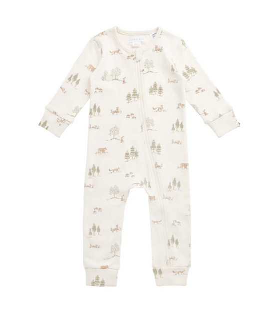 Organic Cotton Zipper One-piece | Pine Forest Friends
