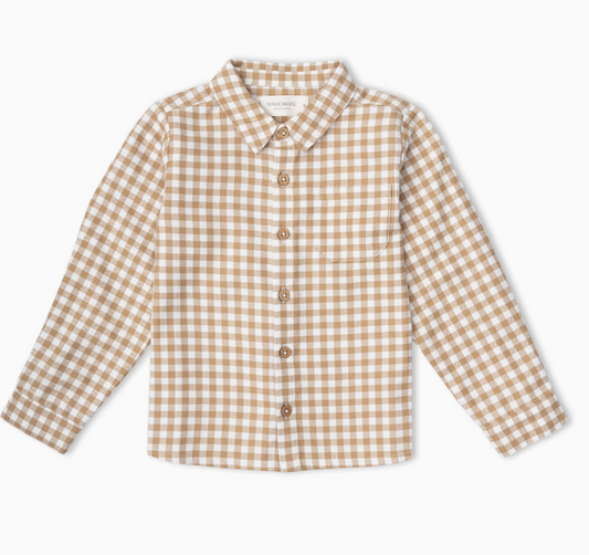 Organic LS Collared Shirt | Oat Gingham
