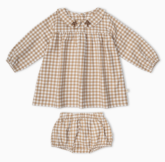 Organic Peter Pan Collared Dress | Oat Gingham