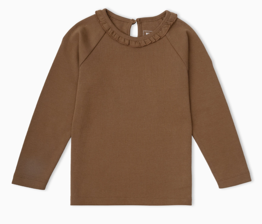 Organic Ruffle Neck Top | Brown