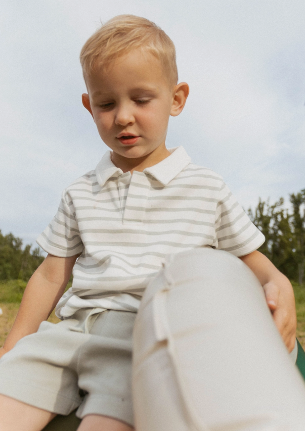 Organic Collar Tee | Fog Stripe