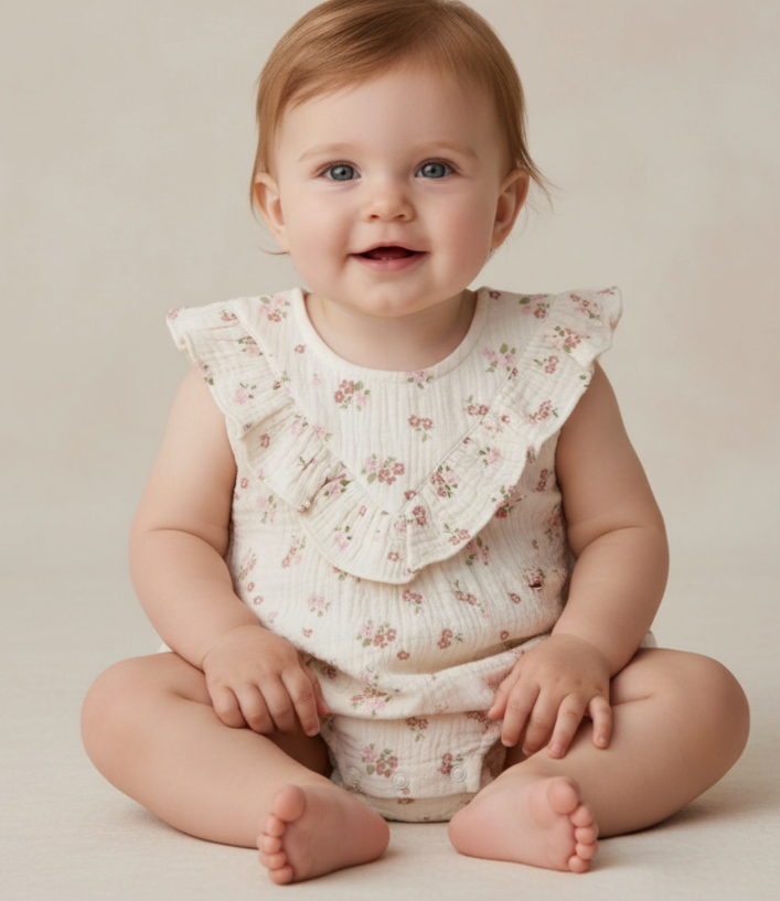 Organic Ruffle Romper | Blush Floral