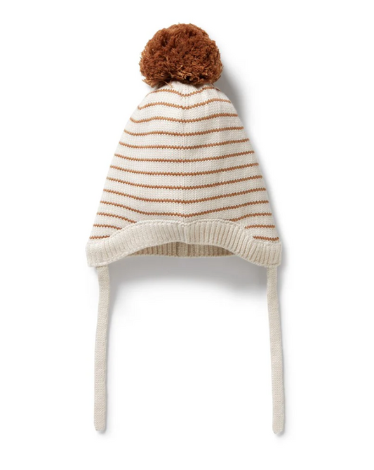 Cinnamon Stripe Knit Pom Hat