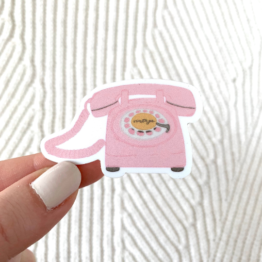 Pegatina de teléfono vintage rosa